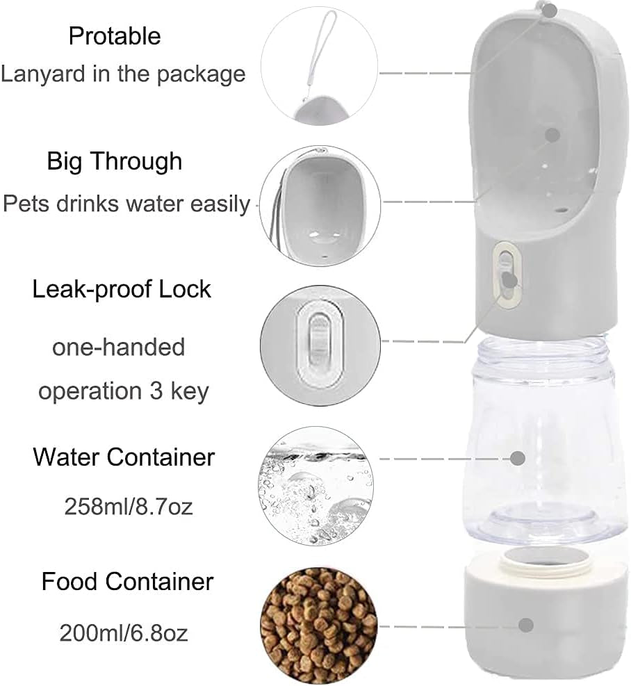 3 in 1 Portable Dog Water Bottle with Dog Bowl and Food Container, Dog Travel Water Bottle Dispenser for Walking Hiking Drinking