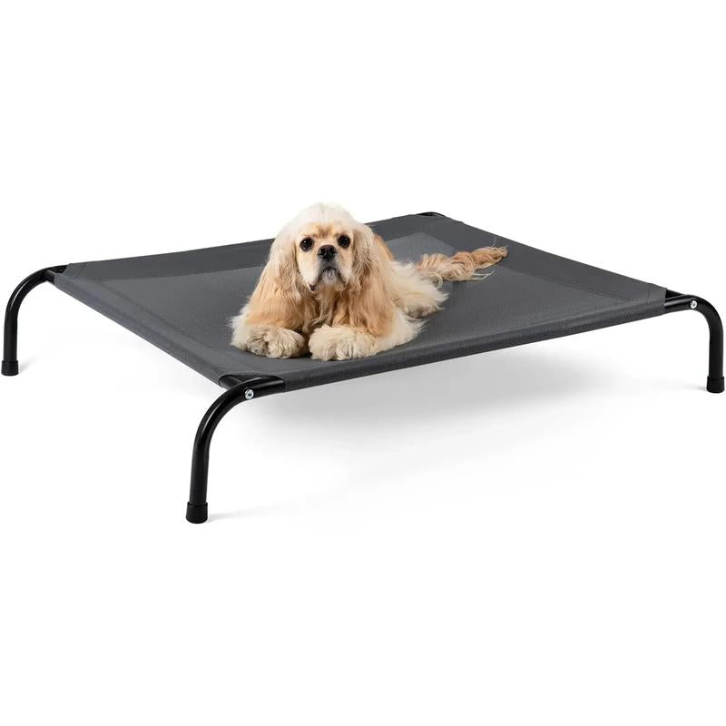 Cooling Elevated Dog Bed with Non-Slip Floor Protectors & Breathable Mesh, Raised Indoor & Outdoor Dog Cot Hammock, 41" L X 32" W X 8" Th, Medium, Grey