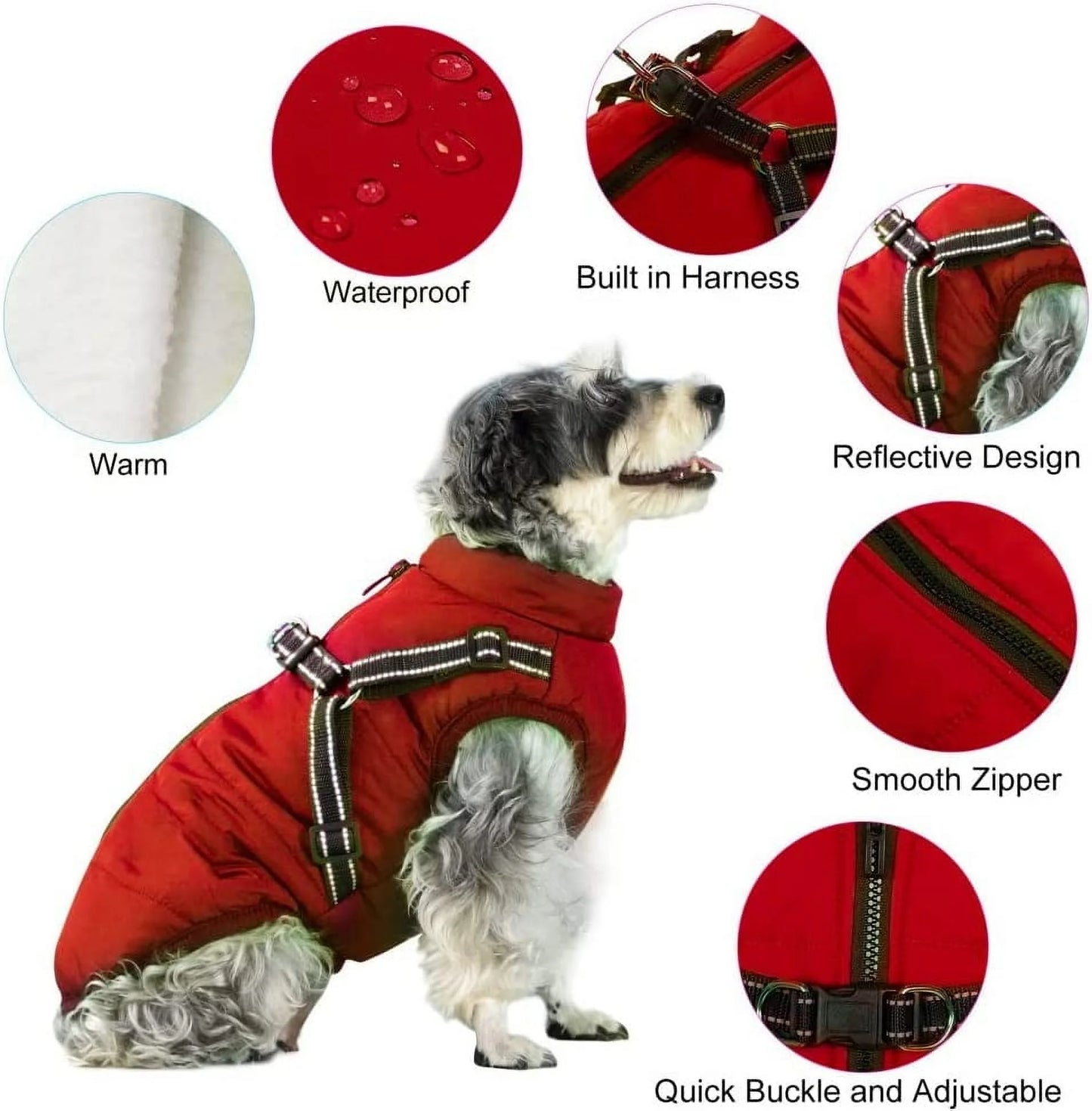 Winter Warm Coat Waterproof Dog Winter Jacket with Harness Traction Belt,Windproof Pet Outdoor Jacket Dog Autumn