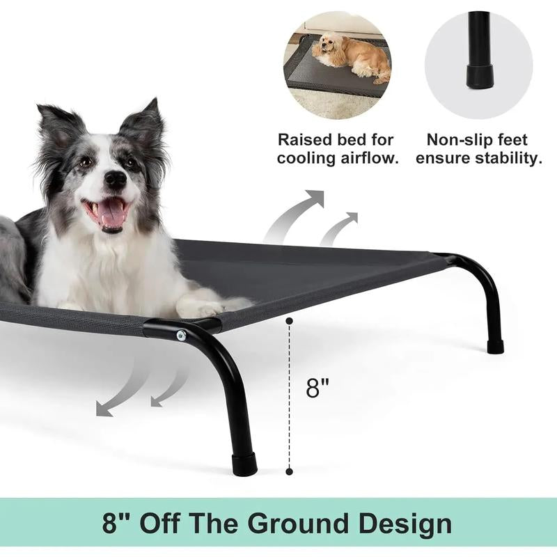 Cooling Elevated Dog Bed with Non-Slip Floor Protectors & Breathable Mesh, Raised Indoor & Outdoor Dog Cot Hammock, 41" L X 32" W X 8" Th, Medium, Grey