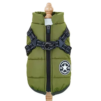 Pet Dog Coat with Harness Winter Cat Waterproof Coat Zipper Dog Jacket with Reflective Harness for Smal Medium Large Dogs