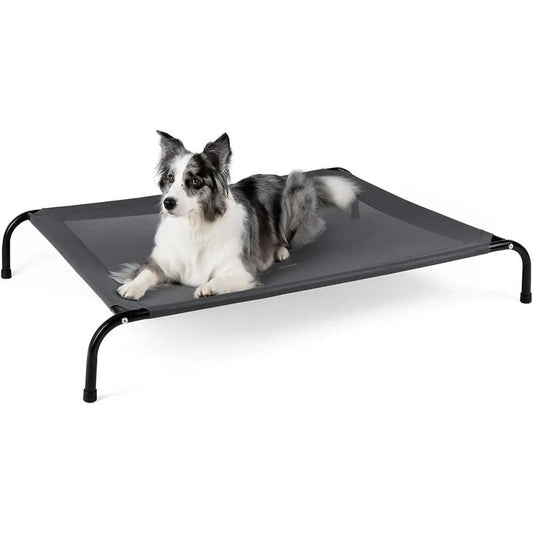 Cooling Elevated Dog Bed with Non-Slip Floor Protectors & Breathable Mesh, Raised Indoor & Outdoor Dog Cot Hammock, 41" L X 32" W X 8" Th, Medium, Grey